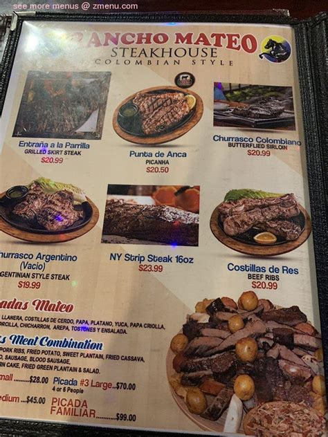 Menu At Rancho Mateo Colombian Steakhouse Elizabeth 27 Westfield Ave