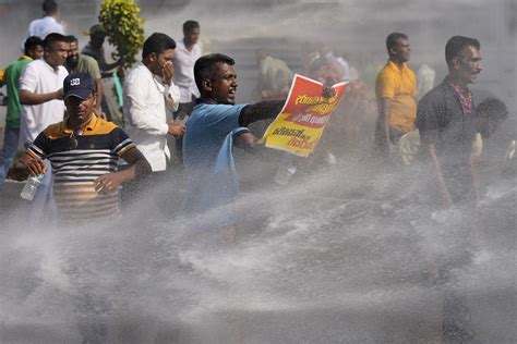 Sri Lankan Police Break Up Protest With Tear Gas An Water Cannons