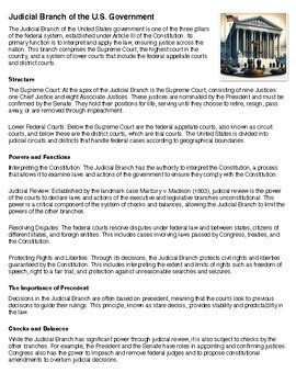 Judicial Branch Structure Powers Functions Reading Summary and Questions