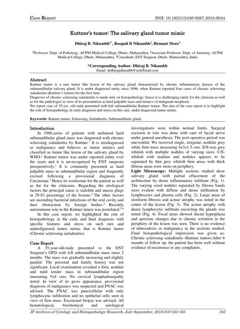 Pdf Kuttners Tumor The Salivary Gland Tumor Mimic