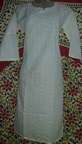 Cotton Formal Wear White Chicken Kurti Size Medium Wash Care