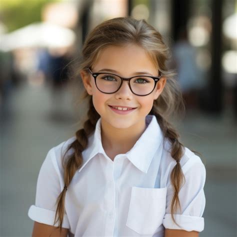 Premium Ai Image A Girl In Glasses In The School Yard Generative Ai