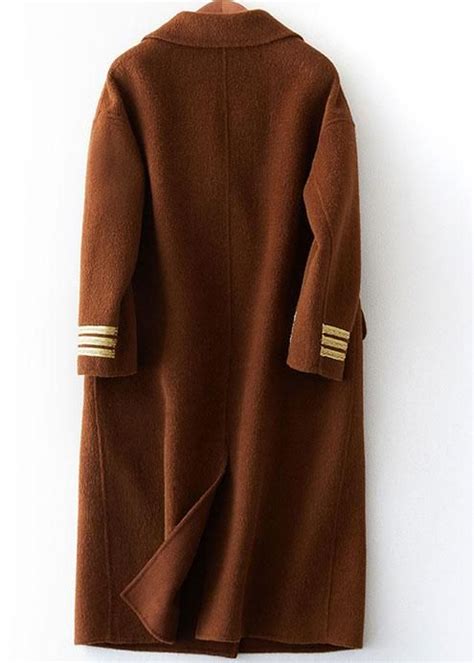 Fashion Chocolate Wool Overcoat Trendy Plus Size Long Notched Coat Back