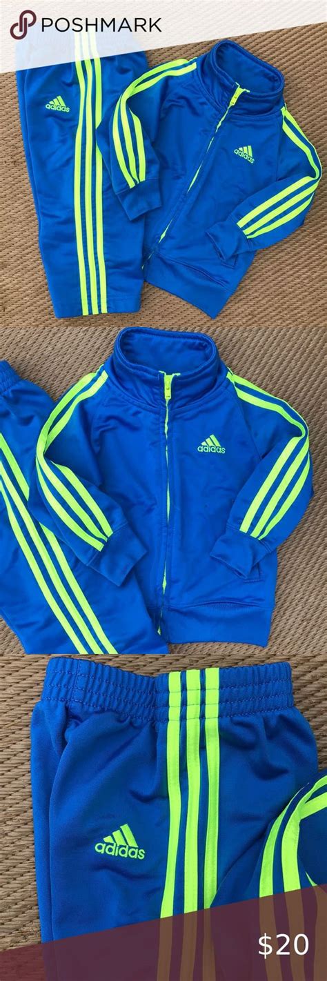 12 Month Adidas Royal Blue Neon Yellow Track Suit Adidas Matching Set