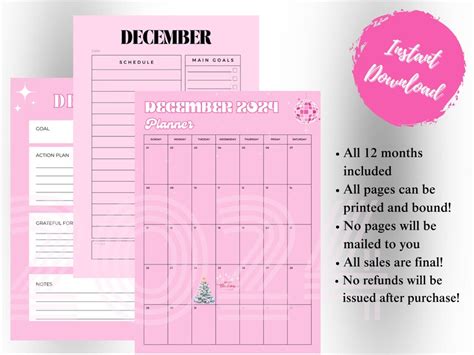 2024 Pink Planner Dated 2024 Printable Planner Daily Weekly Monthly