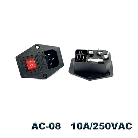 IEC320 C14 электрическая розетка переменного тока 3-контактный красный ...