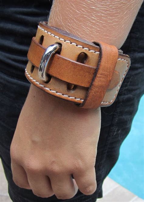 Wide Leather Cuff Bracelet By Peoplesleather On Etsy 60 00 Leather