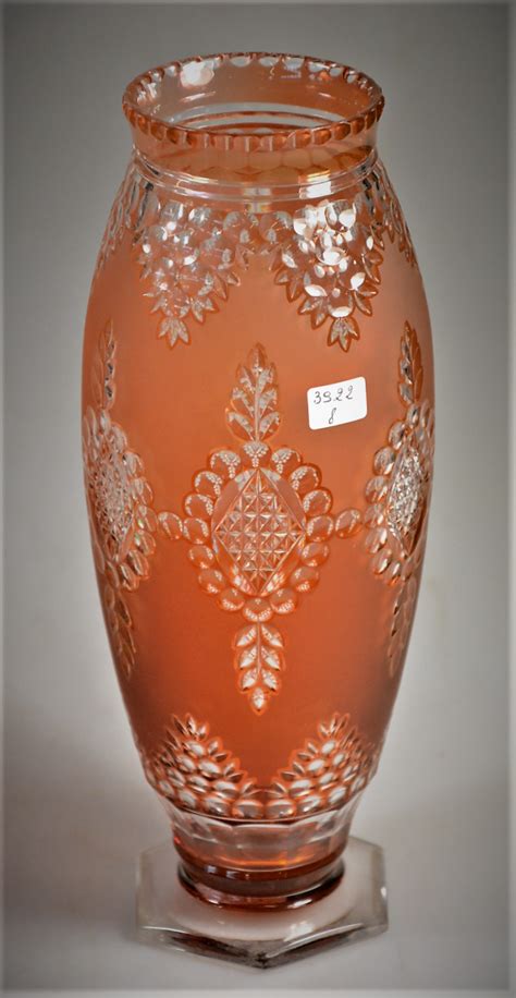 Val Saint Lambert Vase Vian Cristal Clair Doubl Aurore Satin