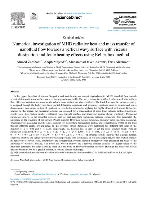 Pdf Numerical Investigation Of Mhd Radiative Heat And Mass Transfer