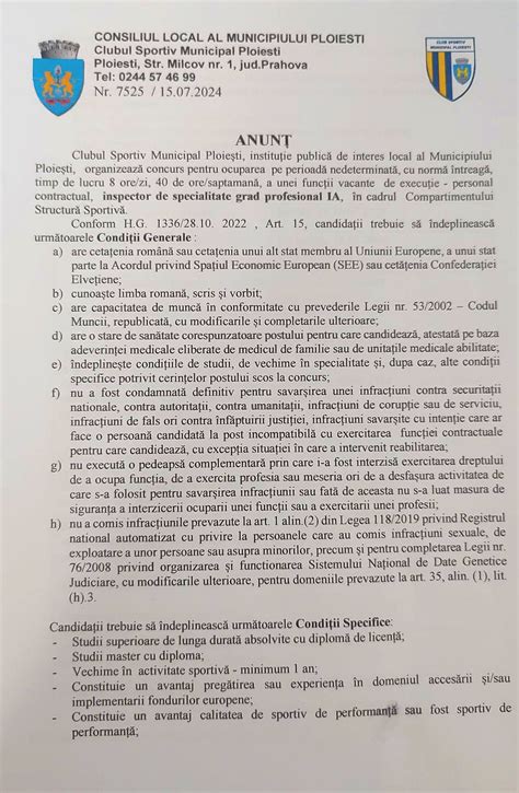 Anun Concurs Angajare Csm Ploie Ti Inspector De Specialitate Grad