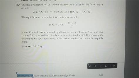 Solved 14 8 Thermal Decomposition Of Sodium Bicarbonate Is