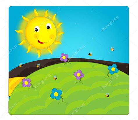 Cartoon scene with weather - sunny meadow Stock Photo by ©agaes8080 ...