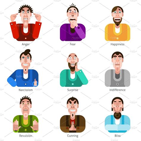 Male Emotions Flat Icons Set Icons ~ Creative Market