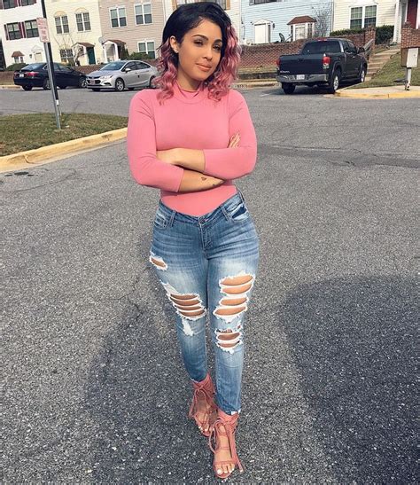 Ebony Women Weirdo Pink Hair Ripped Jean Jasmine Denim Jeans Sexy