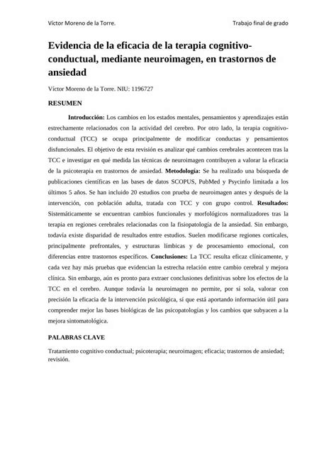 PDF Evidencia de la eficacia de la terapia cognitivo Víctor