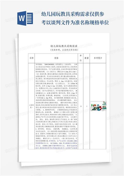 幼儿园玩教具采购需求仅供参考以谈判文件为准名称规格单位word模板下载编号qvybapxy熊猫办公