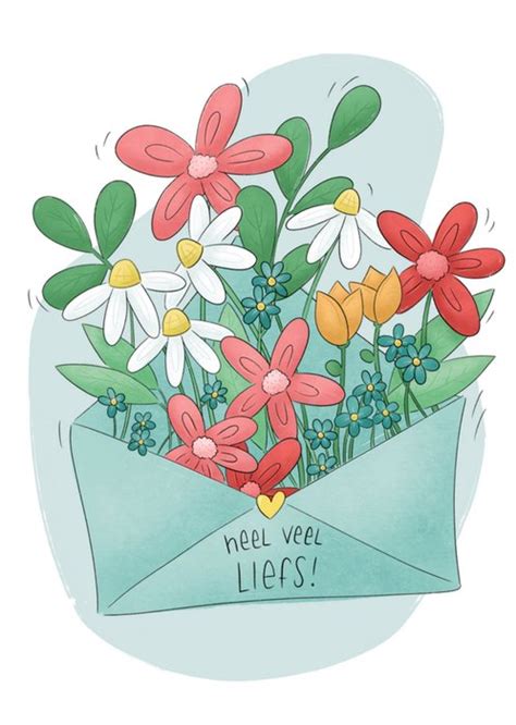 Studio Fred Illustraties Zomaarkaart Bloemen Heel Veel Liefs Greetz