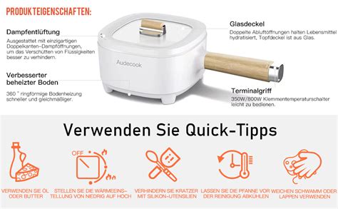 Audecook Elektrischer Hot Pot Mit Dampfgarer L Cm Antihaft Elektropfanne Mit Keramikglasur