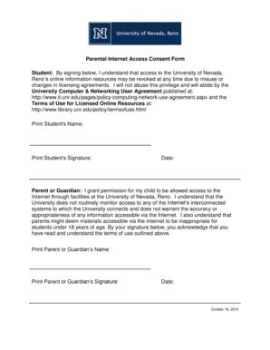 Fillable Online It Unr Parental Internet Access Consent Form