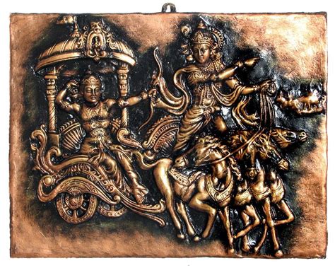 Krishna and Arjuna on a Chariot during Kurukshetra War in Mahabharata - Wall Hanging