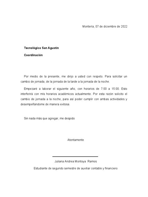 Carta De Cambio De Jornada Pdf