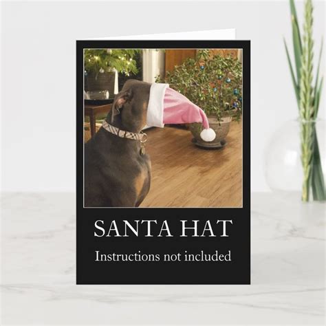 Funny dog Santa hat Christmas greeting card | Zazzle