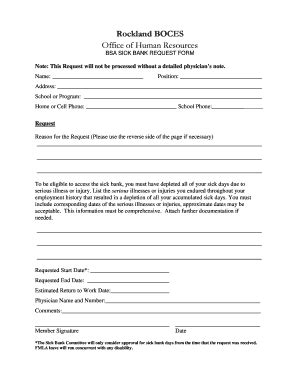 Fillable Online Bsa Sick Bank Request Form Fax Email Print Pdffiller