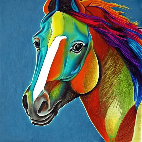 Vibrant Colourful Drawing of Horse in Vintage Style · Creative Fabrica