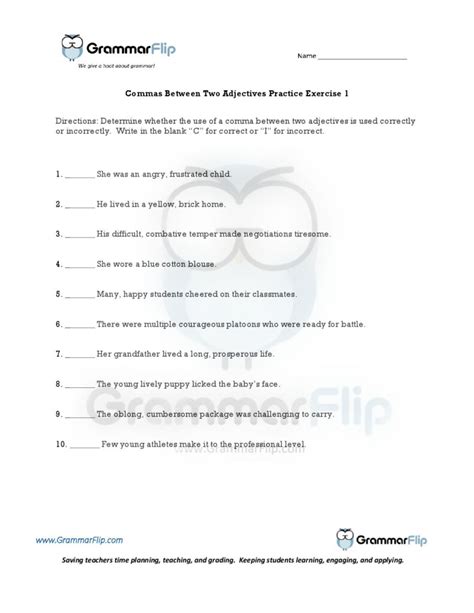 Commas Between Two Adjectives Free Worksheet Adjectiveworksheets Net