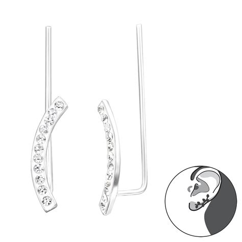 Ear Climber 925 Sterling Silber gekrümmte Ohrklemme mit Kristallen 1834