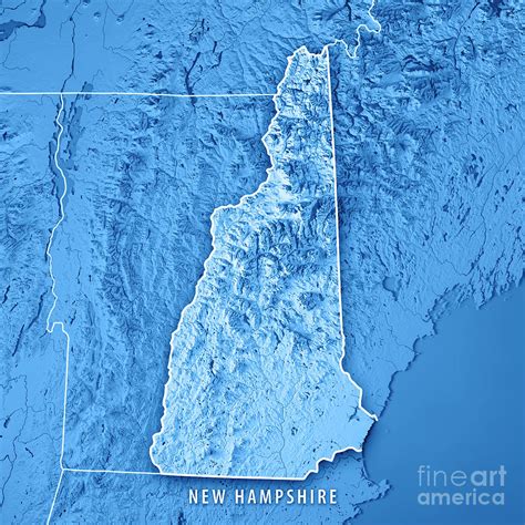 New Hampshire State USA 3D Render Topographic Map Blue Border Digital ...