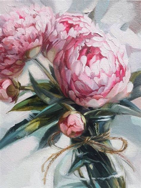 Peony Flowers Oil Painting Original Art Canvas Romantic T For Women Peony Artwork On Canvas