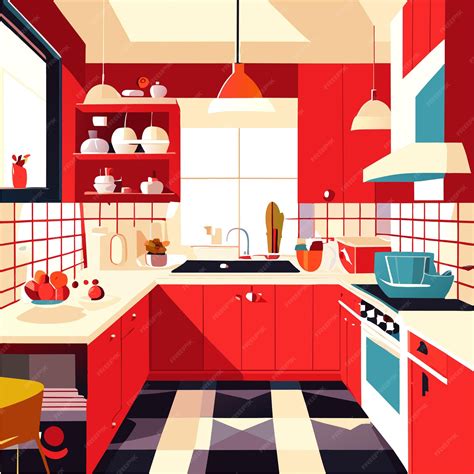 Premium Vector | Modern kitchen interior background template cartoon ...