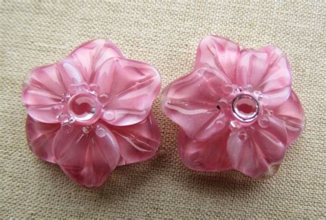 Lampwork Garden Flowers Pink Handmade Glass Lampwork Beads Sculptural