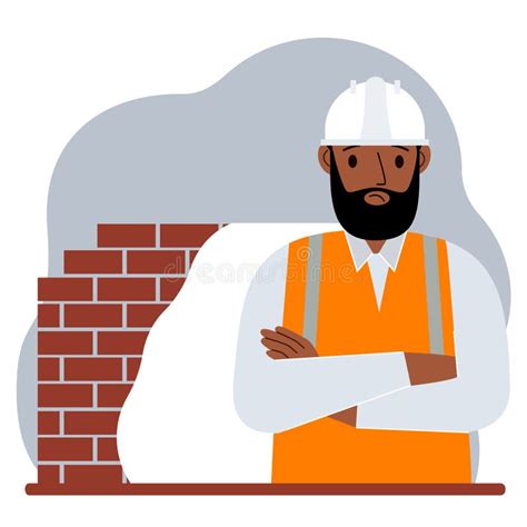 Sad Male Construction Worker In A White Helmet And An Orange Vest