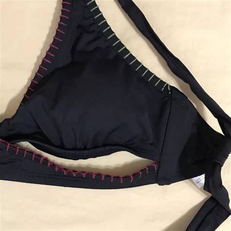 Lucky Brand Swim Lucky Brand Womens L Bikini Top Black Shell Stitch Wrap Swim Bikini Top