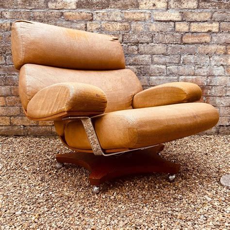 Mid Century G Plan Housemaster Leather Swivel Lounge Chair Armchair