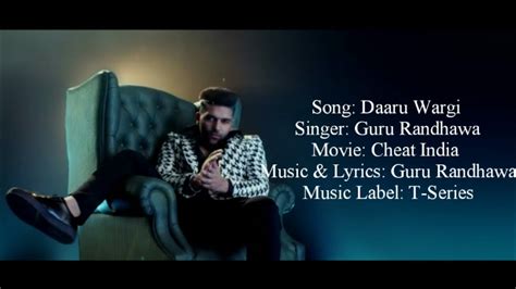 Guru Randhawa Daaru Wargi Full Song With Lyrics Cheat India Emraan