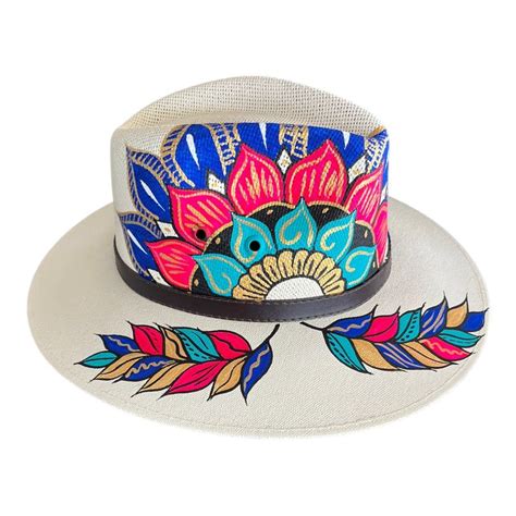 Hat Mexican Artisanal Hand Painted Fedora Mandala Sombrero Panama