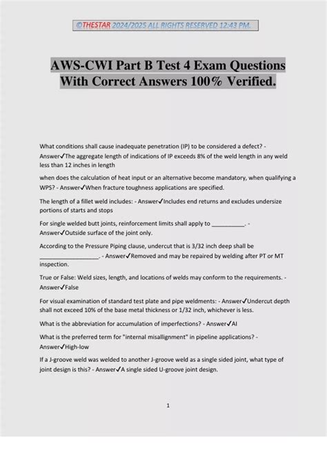 AWS-CWI Part B Test 4 Exam Questions With Correct Answers 100% Verified