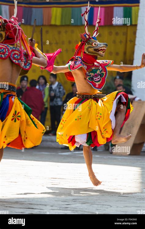 Masked Dancers At The Punakha Tsechu Bhutan Stock Photo Alamy