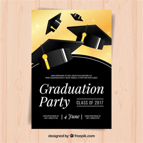 Elegant Party Flyer With Black Graduation Caps Vector Free Download