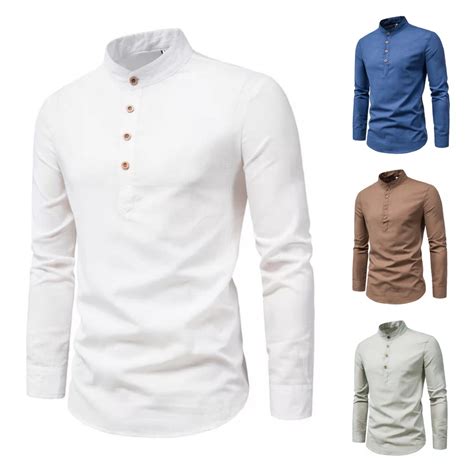 Long Sleeve Chinese Collar Polo For Men Cotton 4 Colors Size M To Xl Shopee Philippines