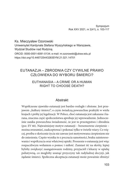 PDF Eutanazja zbrodnia czy cywilne prawo człowieka do wyboru śmierci