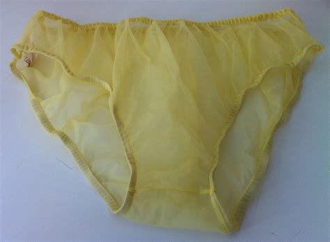 Yellow Sheer Nylon Womens Vintage Panties Size L