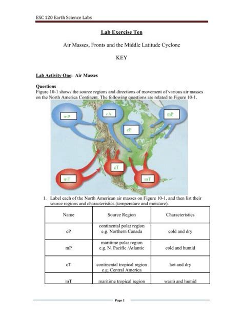 Air Masses, Fronts and the Middle Latitude Cyclone ... - Worksheets Library