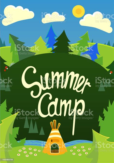 Summer Camp Poster With Tent And Nature Stock Illustration Download Image Now Camping Log