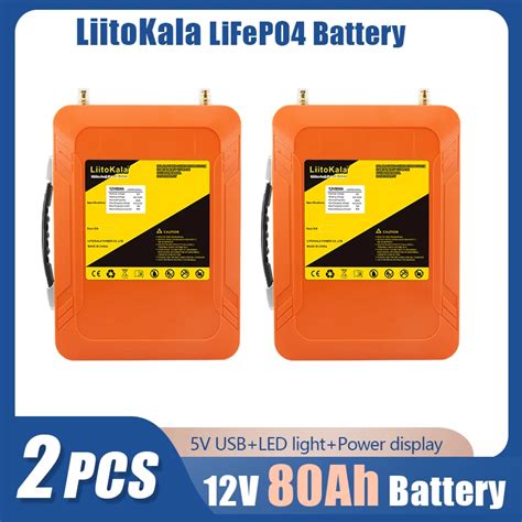 2PCS LiitoKala 12V 80AhLifepo4 Battery Pack Lifepo LFP With BMS LED 5v