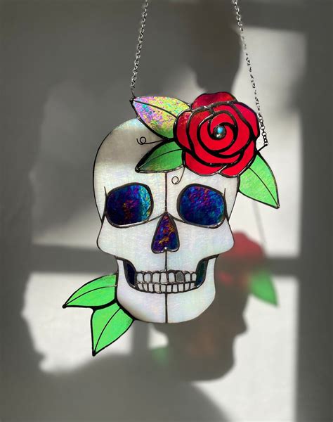 Skull Suncatcher Stained Glass Sugar Skull Stained Glass Etsy