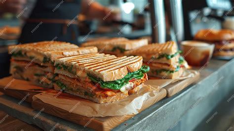 Premium Photo | Gourmet panini sandwiches on display at an upscale ...